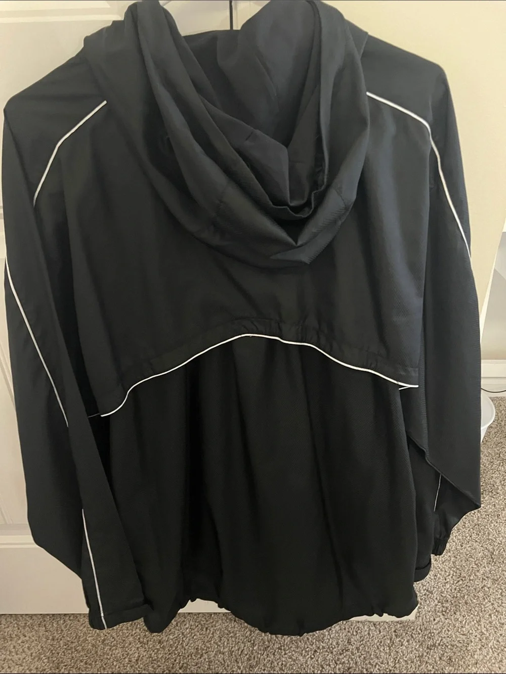 Nike Black Hooded Windbreaker with White Trim